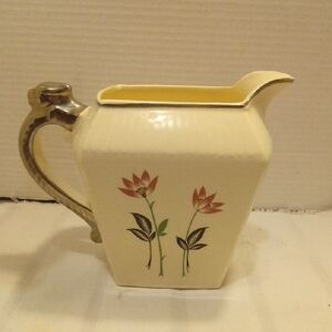 Harker Vintage Floral Ceramic Pitcher with Silver Accent Handle